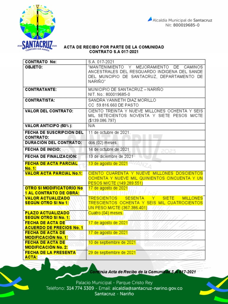 Acta de Recibo de La Comunidad 017 | PDF