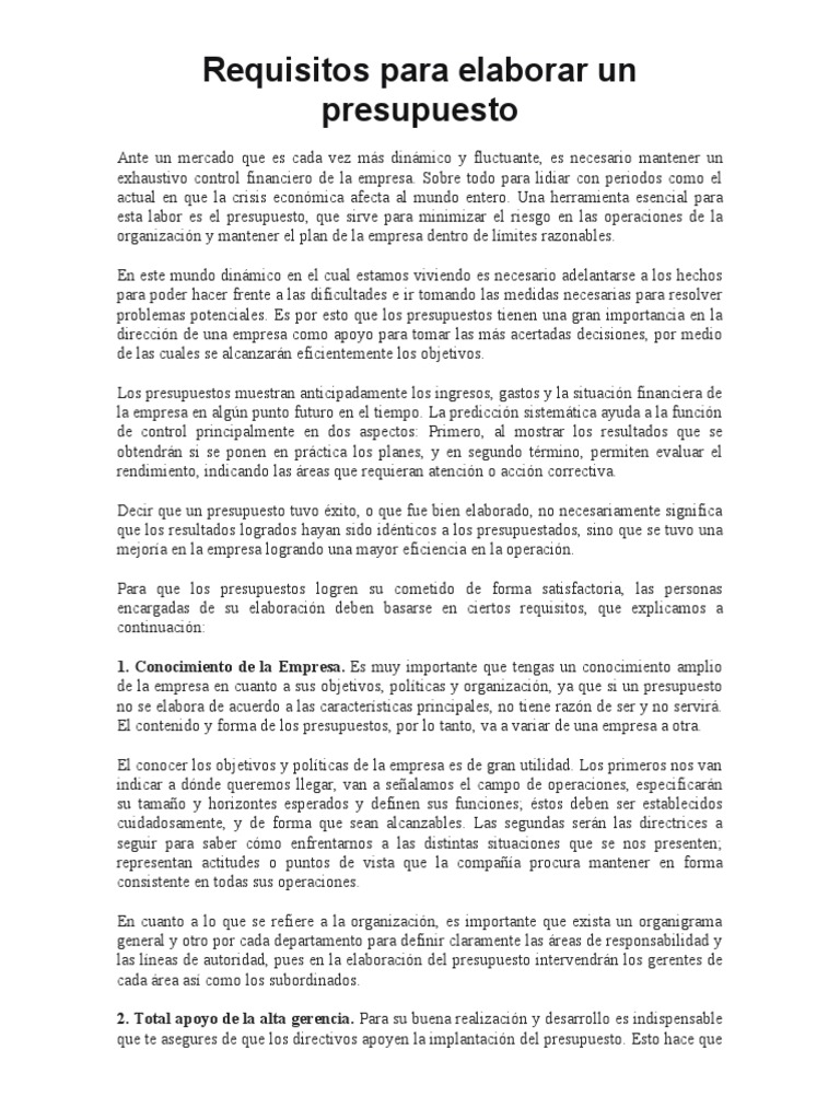 Requisitos para Elaborar Un Presupuesto | Descargar gratis PDF ...
