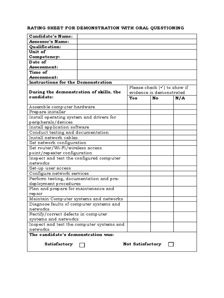 TESDA Computer Systems Rating Sheet | PDF | Computer Network ...