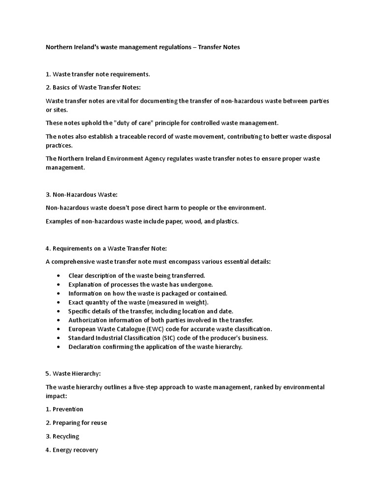Northern Ireland's Waste Management Regulations Transfer Notes PDF