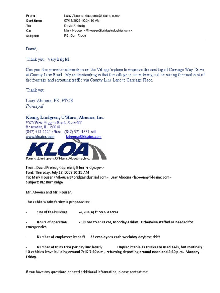 Burr Ridge Emails On Potential Costco Development PDF
