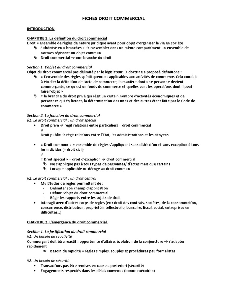 Fiches Droit Commercial PDF