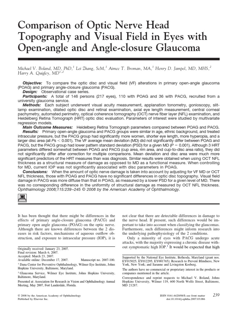 HVF in Poag Vs Pacg | PDF | Glaucoma | Ophthalmology