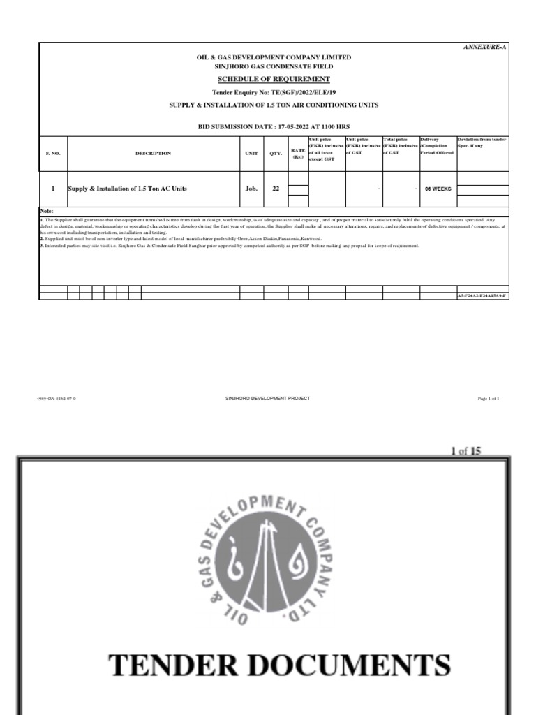 Tender for 1.5 Ton AC Units Supply | PDF | Business