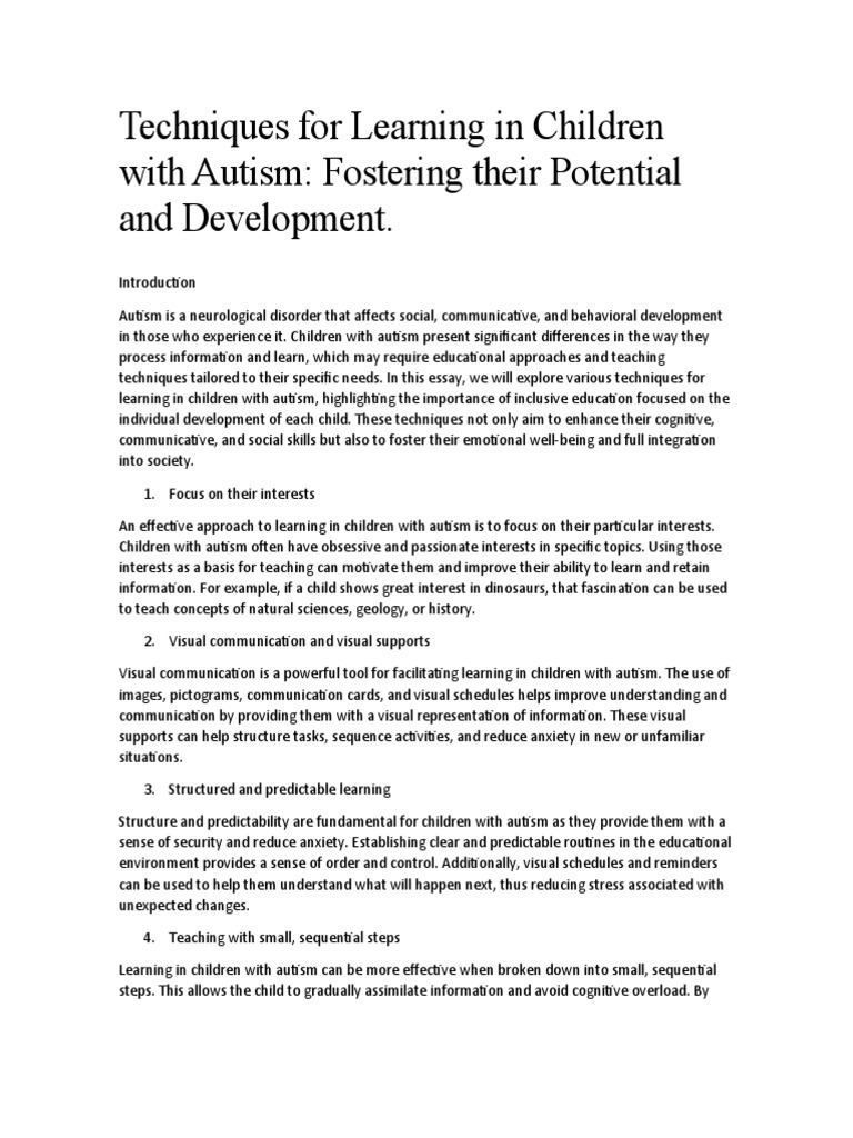 Learning Techniques for Children with Autism | PDF | Autism Spectrum ...