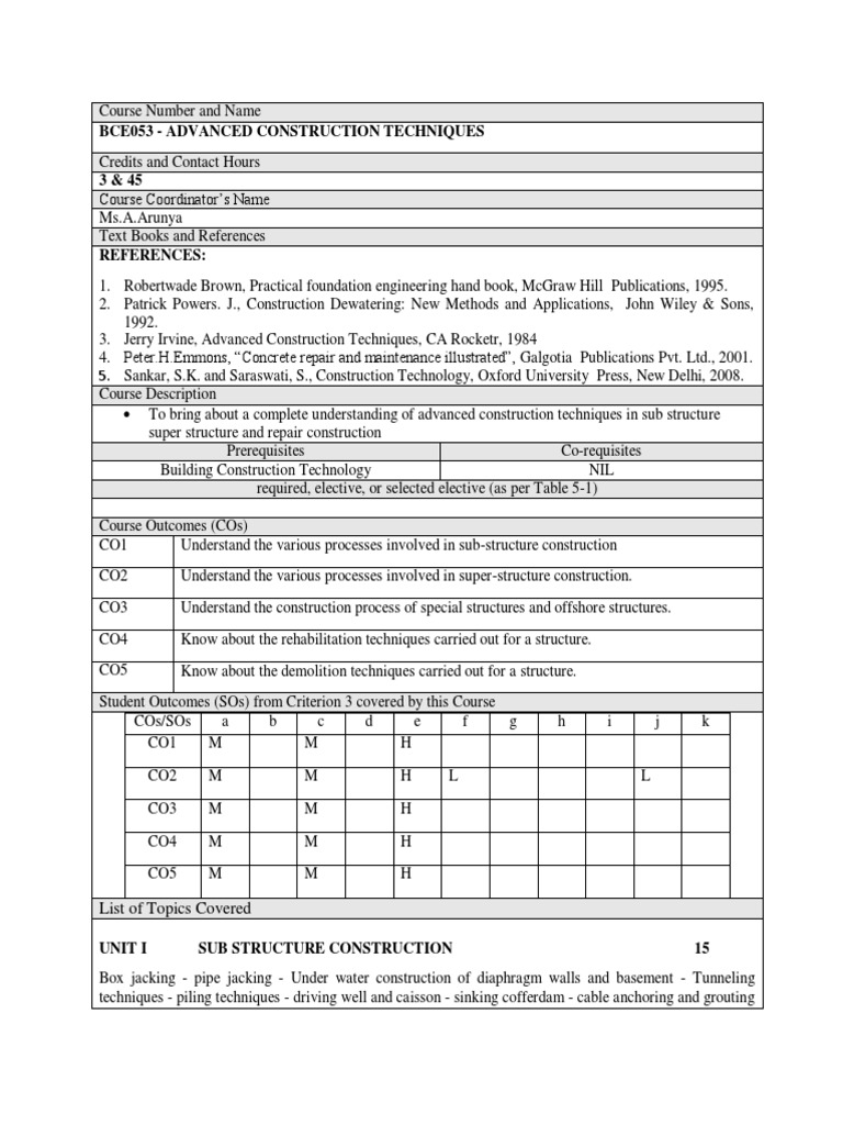 Bce053 Advanced Construction Techniques PDF Deep Foundation