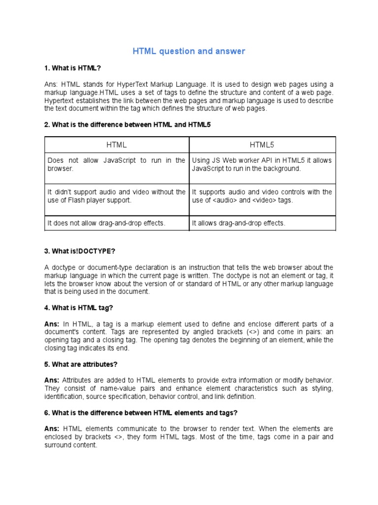 HTML & Css Interview Q - A | PDF | Html | Html Element