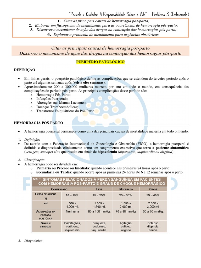 Hemorragia Pós-Parto: Causas e Tratamento | PDF