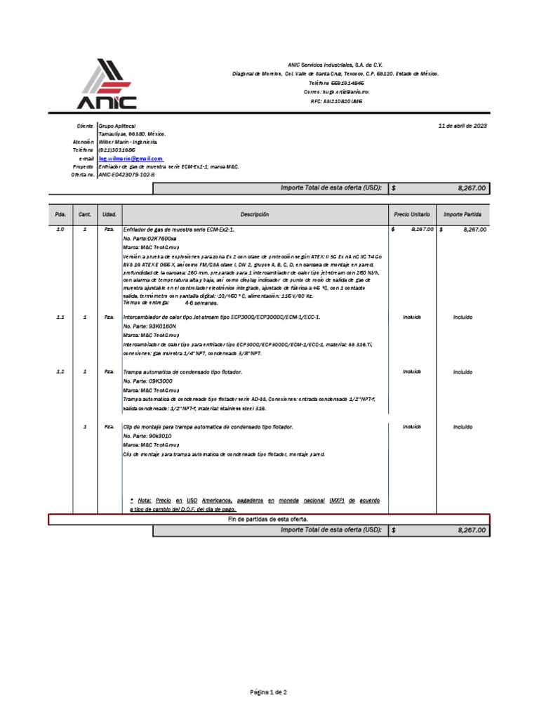 Oferta de Servicios Industriales ANIC | PDF