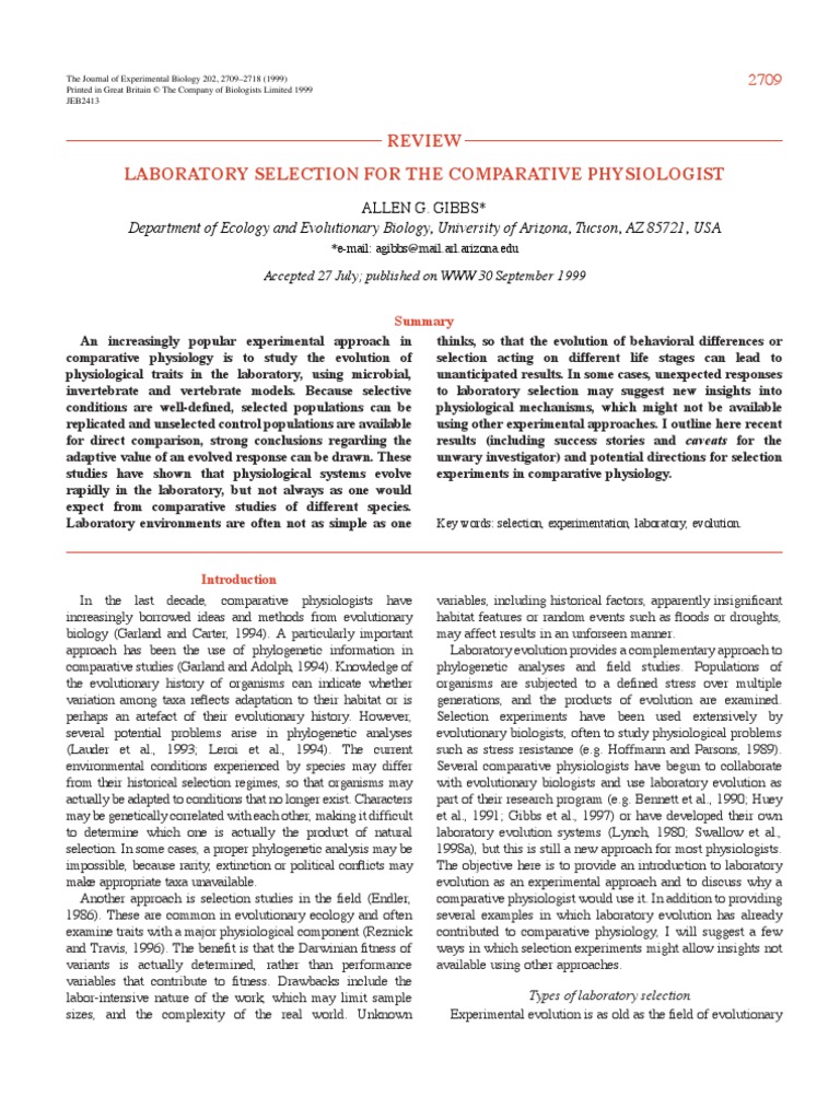 Review Laboratory Selection For The Comparative Physiologist | PDF ...