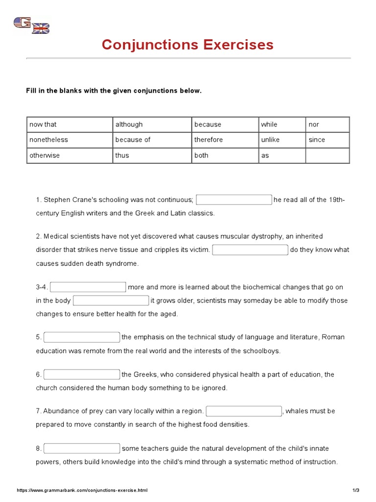 Conjunctions Exercises PDF