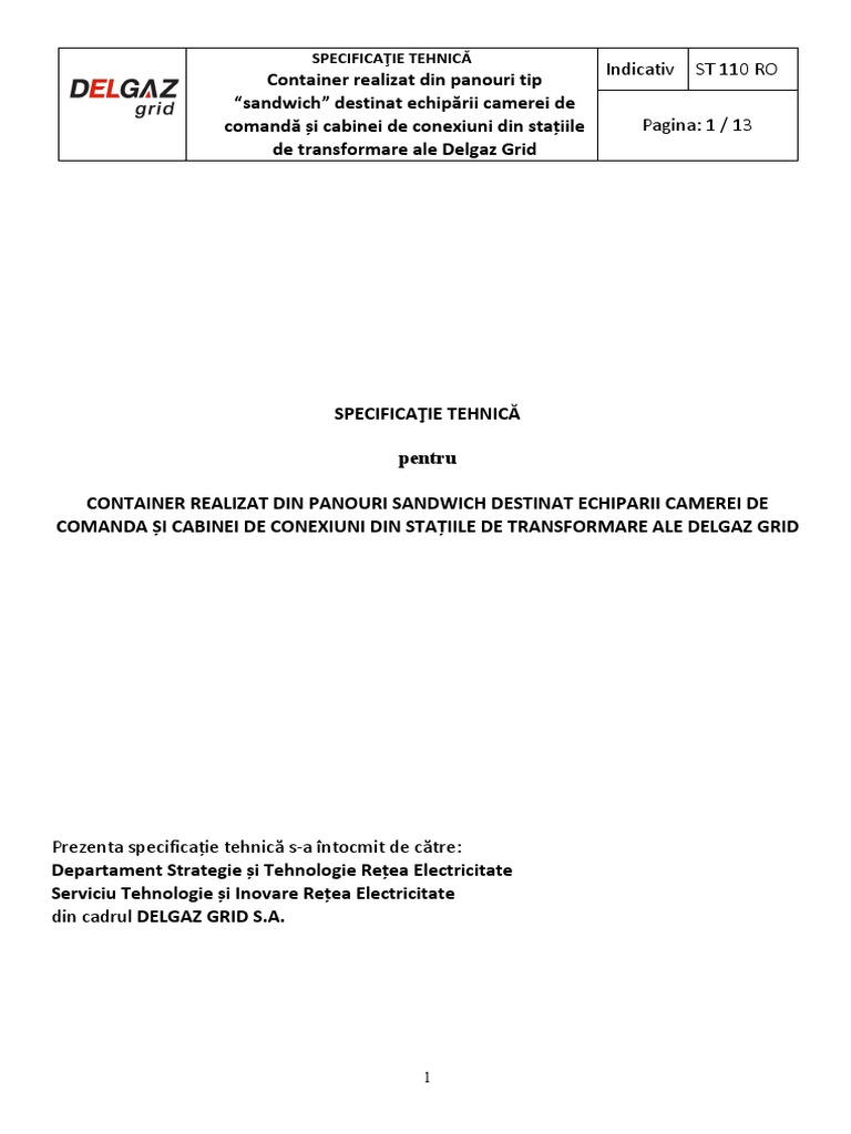 Indicativ ST 110 RO Pagina: 1 / 13: Specificaţie Tehnică | PDF
