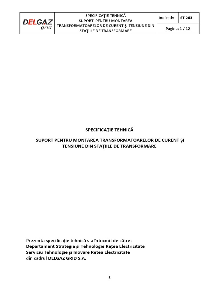 Specifica ie tehnic suport pentru montarea transformatoarelor de