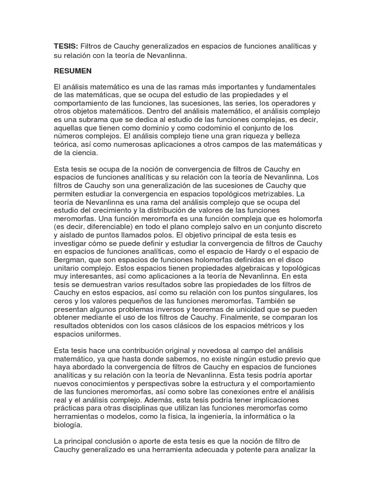 Tesis filtros de cauchy generalizados en espacios de funciones