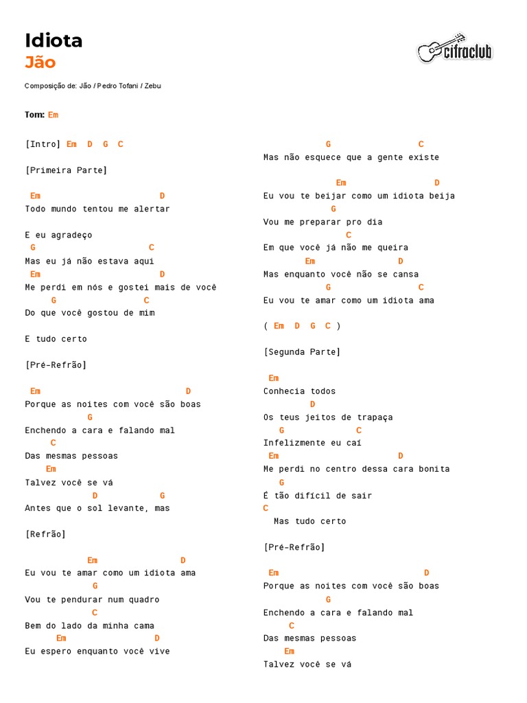 Cifra Club Jão Idiota PDF