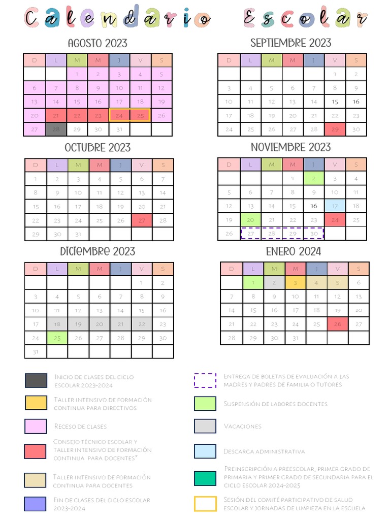 Calendario Escolar Mexico 2024 PDF