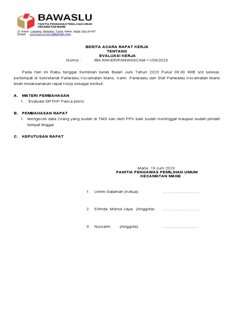 Berita Acara Raker Rutin Mingguan | PDF