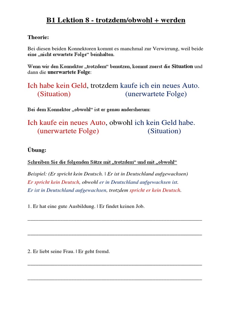 L 8 Deshalb Trotzdem + Obwohl Weil PDF