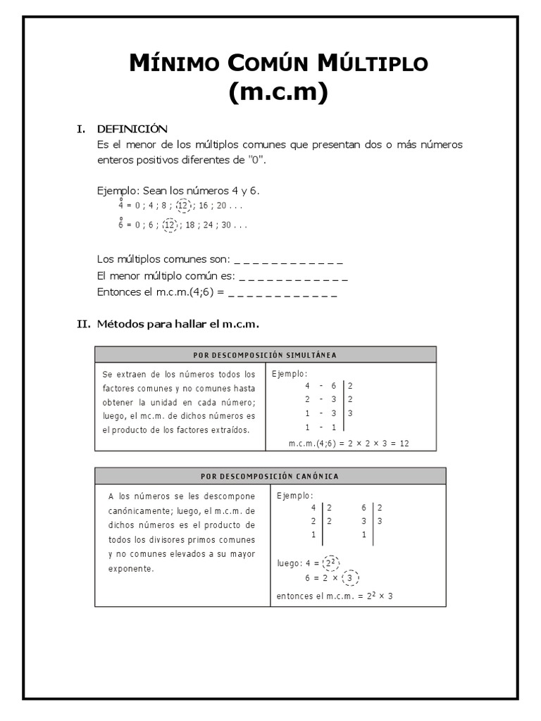 Ejercicios de Mínimo Común Múltiplo | PDF