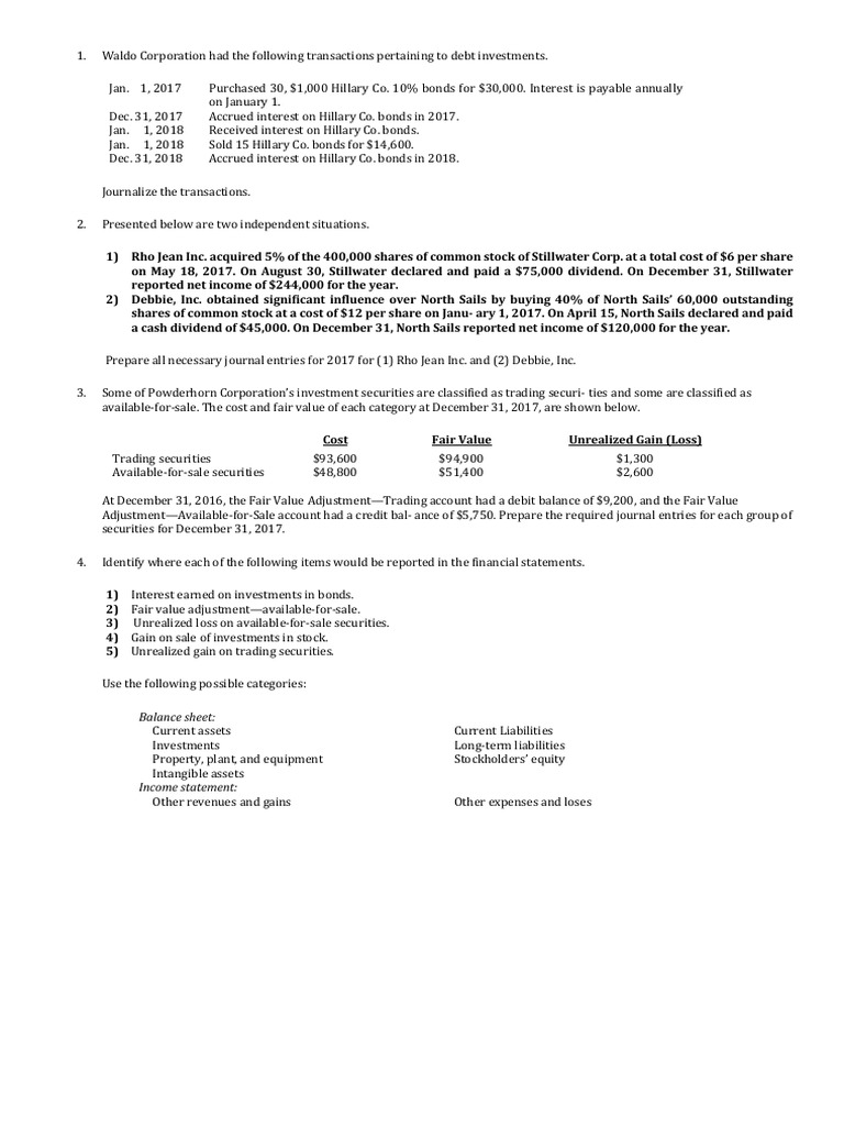 Journal Entries for Investment Transactions | PDF | Debits And Credits ...