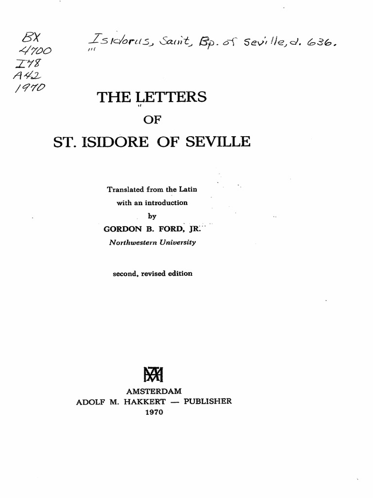 Isidore The Letters of St. Isidore PDF