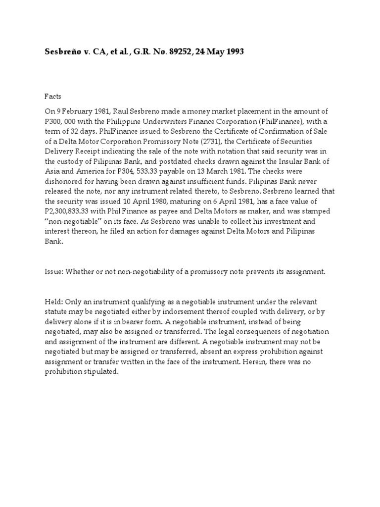 5 - Sesbreño v. CA, Et Al., G.R. No. 89252 - Carls Raven Danao | PDF