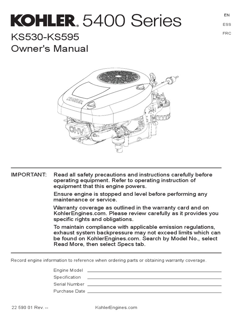Kohler 5400 User PDF Gasoline Horsepower