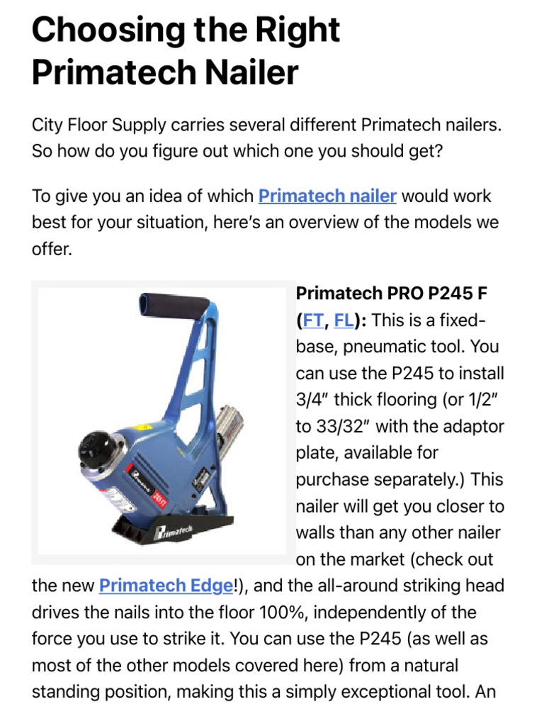 Choosing The Right Primatech Nailer City Floor Supply Blog PDF PDF