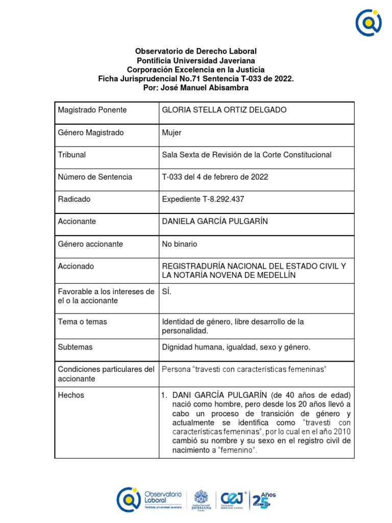 Sentencia T 033 de 2022 | PDF