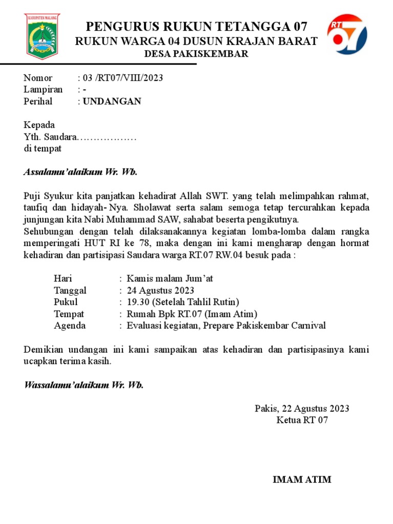 Undangan Rapat RT | PDF