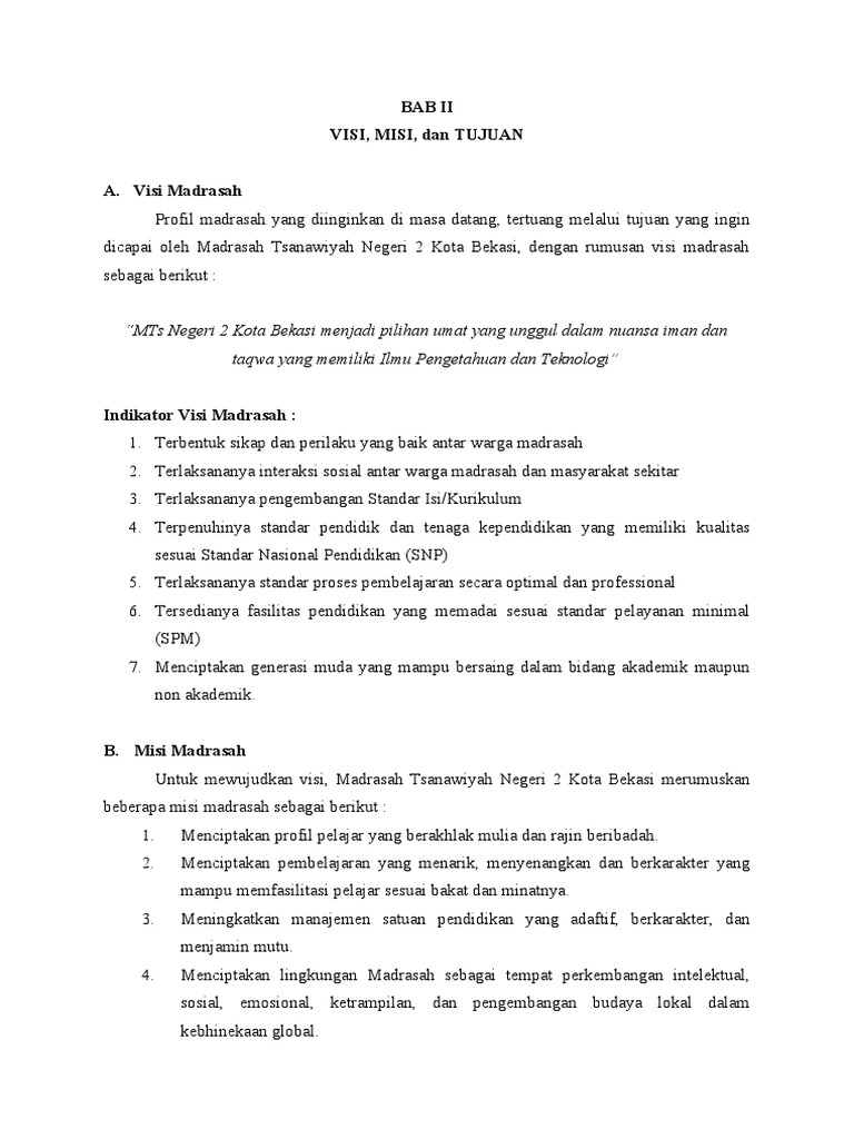 Visi Misi Mtsn 2 Kota Bekasi Pdf