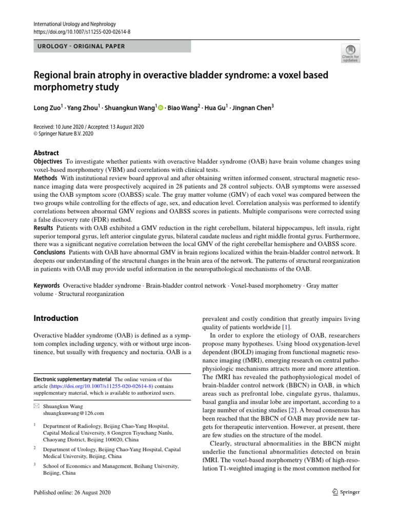 Regional brain atrophy in overactive bladder syndrome a voxel based