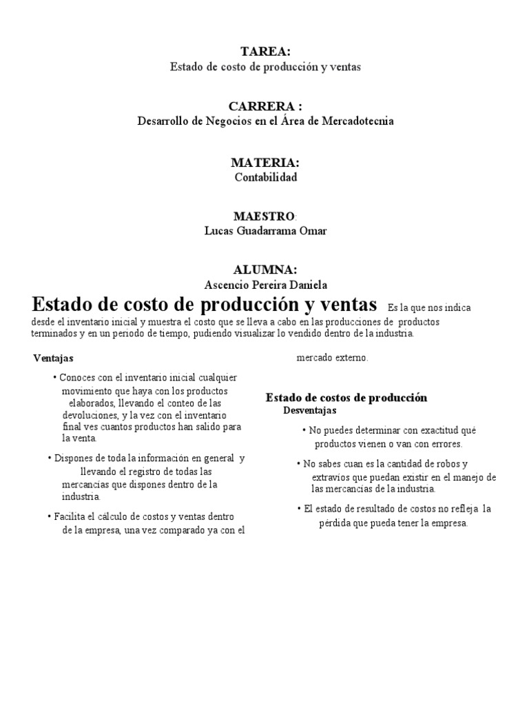 Costos de Producción y Ventas | PDF | Costo | Business