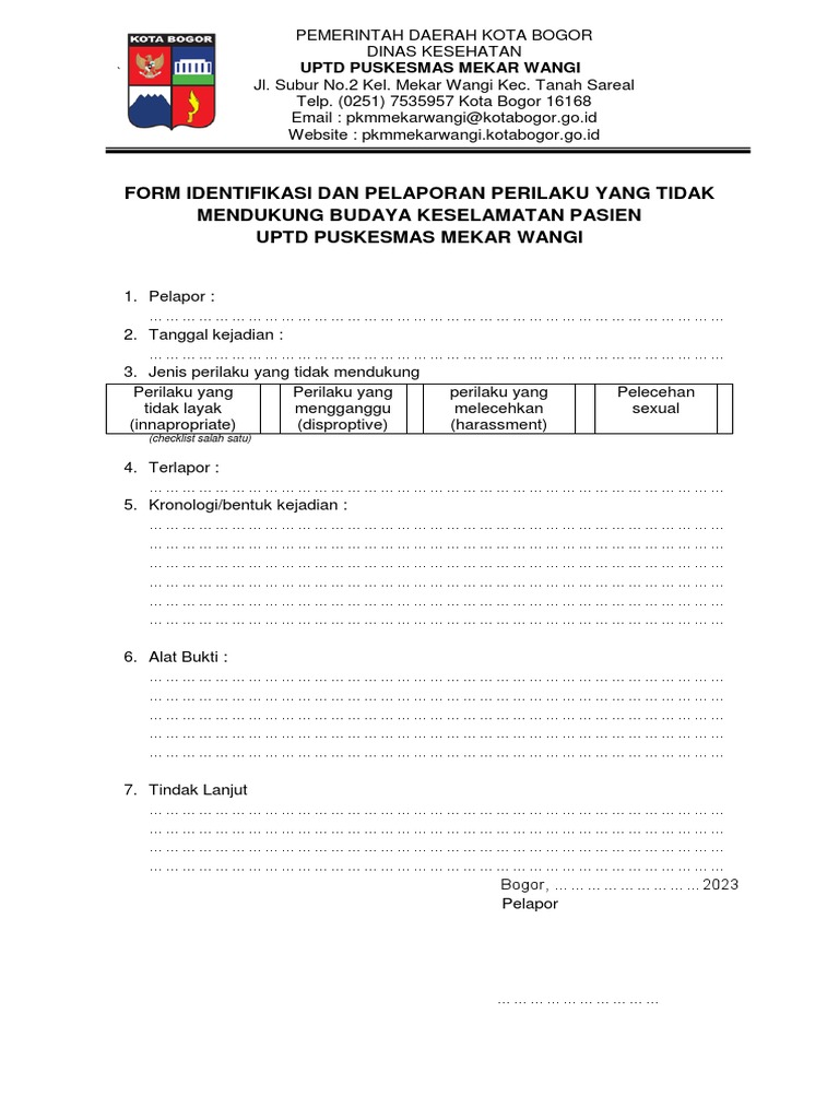 5 4 2 1 form identifikasi dan pelaporan perilaku yang tidak mendukung