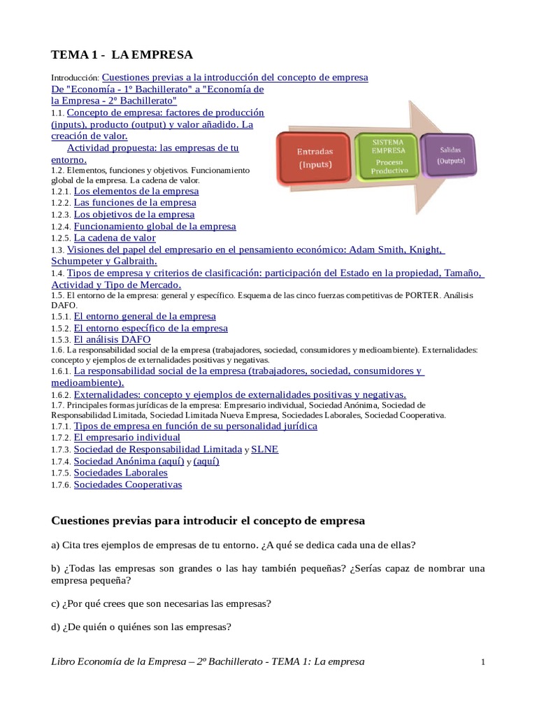Libro Economía de La Empresa Tema 1 - La Empresa | PDF