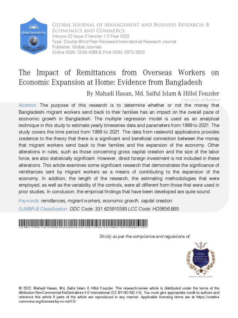 Impact of Remittances on Bangladesh's Economy | PDF | Remittance ...