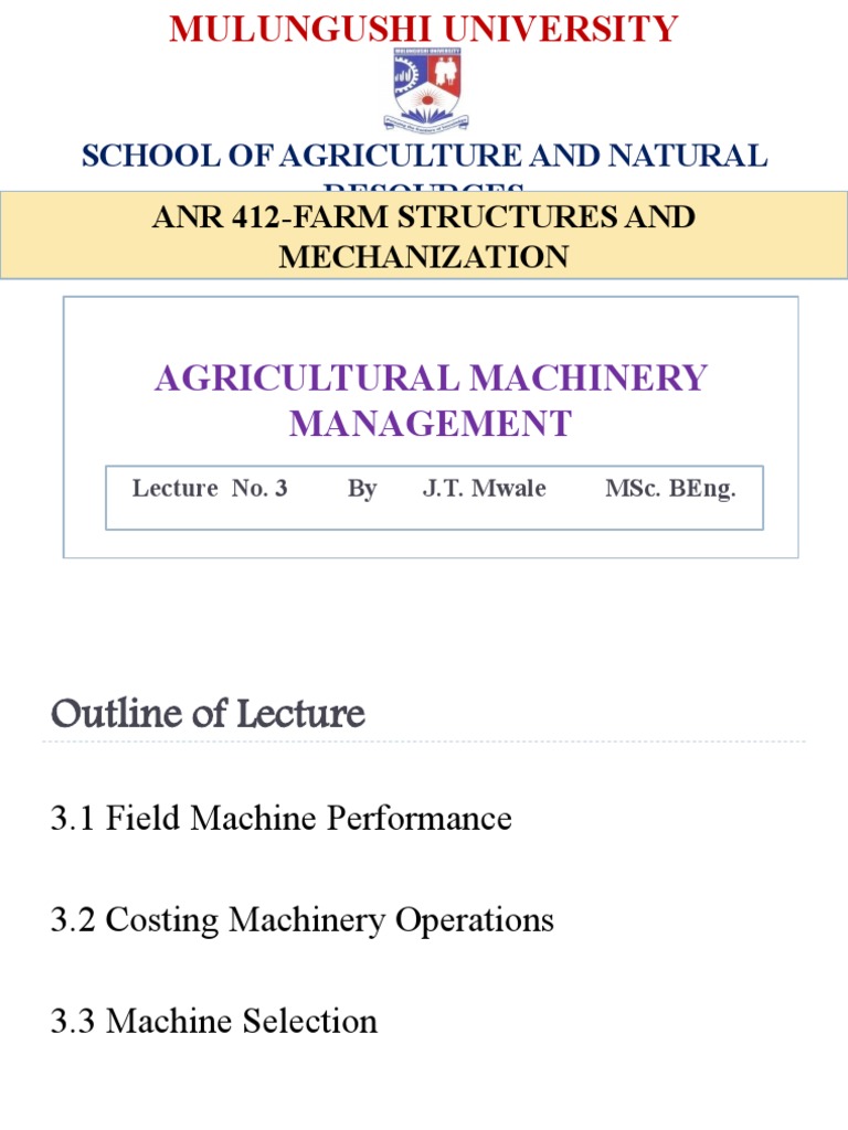 Lecture IIIAgricultural Machinery Management PDF Depreciation