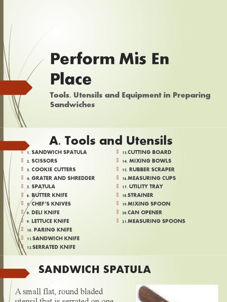 Perform Mis en Place Tools, Utensils and Equipment in Preparing Sandwiches PDF