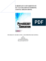 Vaccine Hesitancy of Parents On Students' Vaccination in Morong National High School