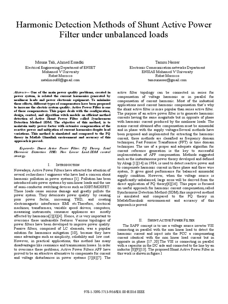 Harmonic Detection Methods of Shunt Active Power | PDF | Ac Power ...