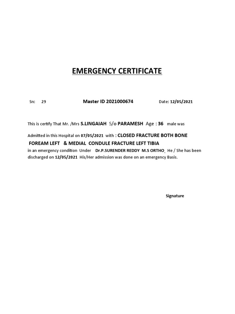 Emergency Certificate PDF Emergency Certificate PDF