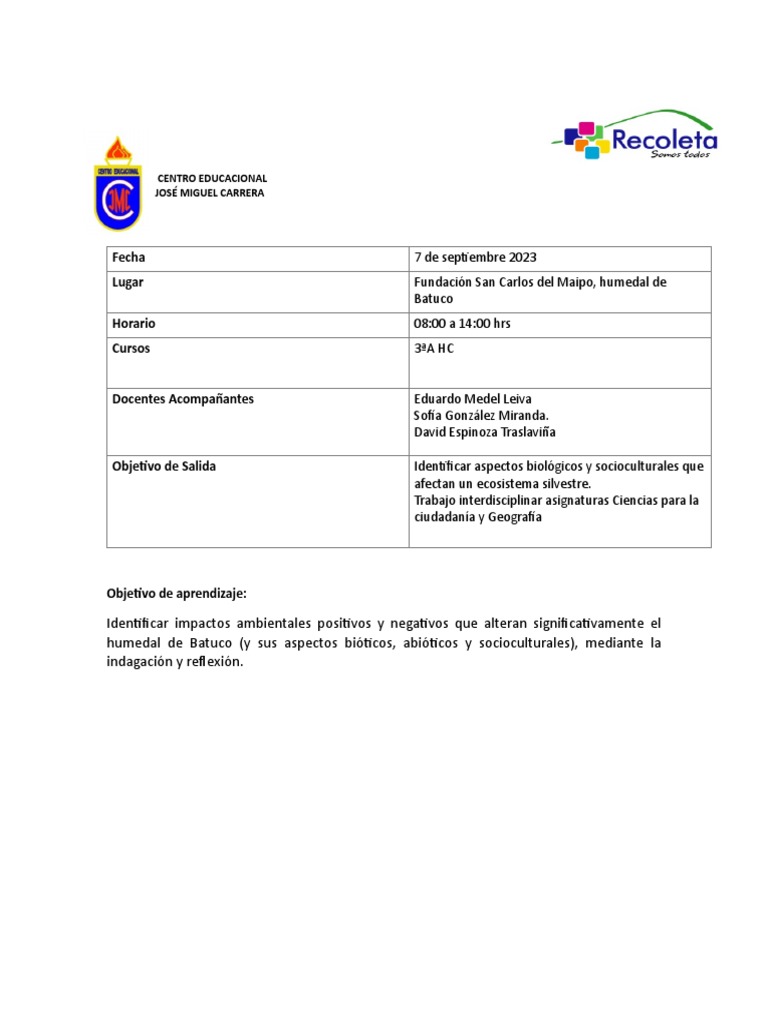 Salida Batuco 3a | PDF