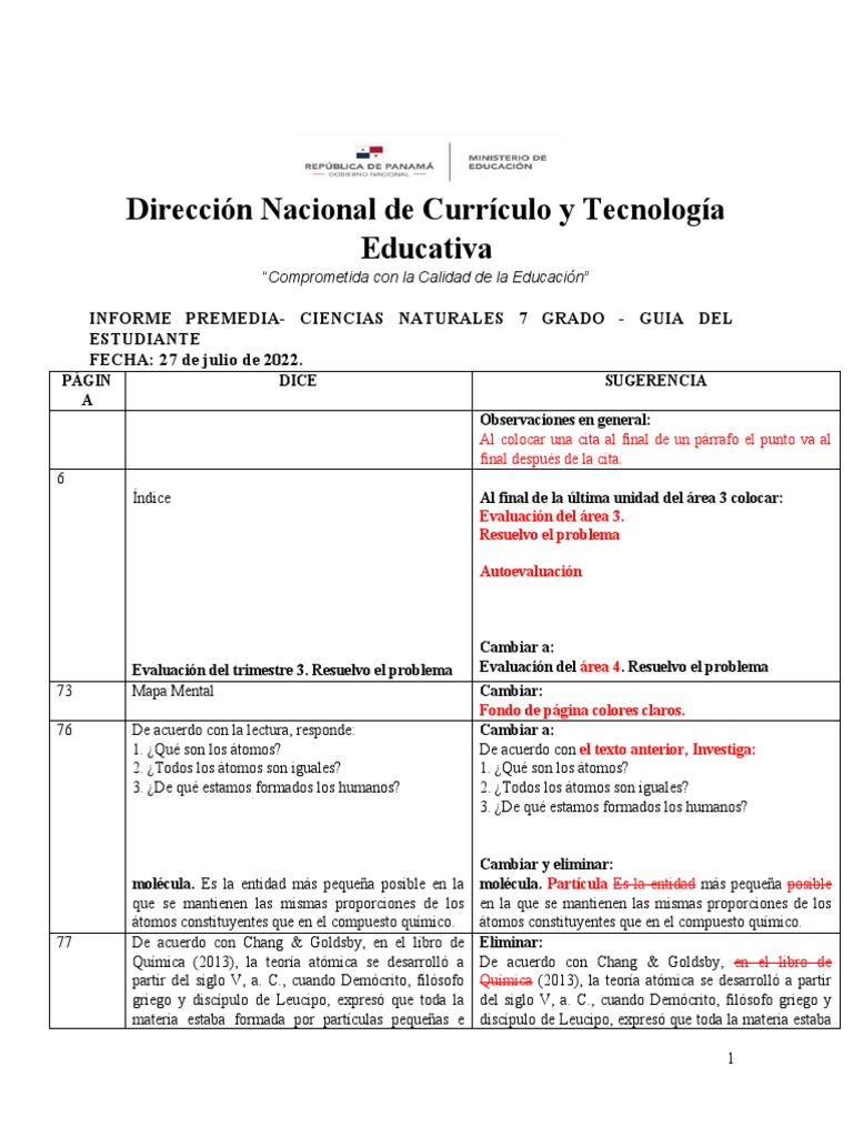 Informe Guía Estudiante CN 7 Grado-Premedia para Corrección Conceptual ...