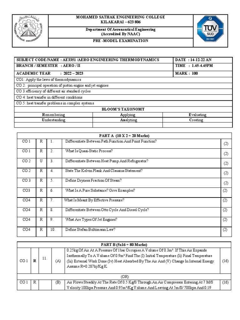 AET in Aeronautical Engineering Exam | PDF