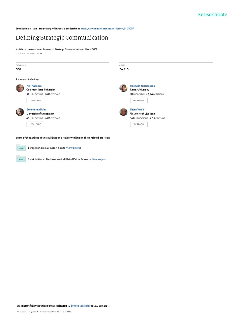 Article Defining Strategic Communication | PDF
