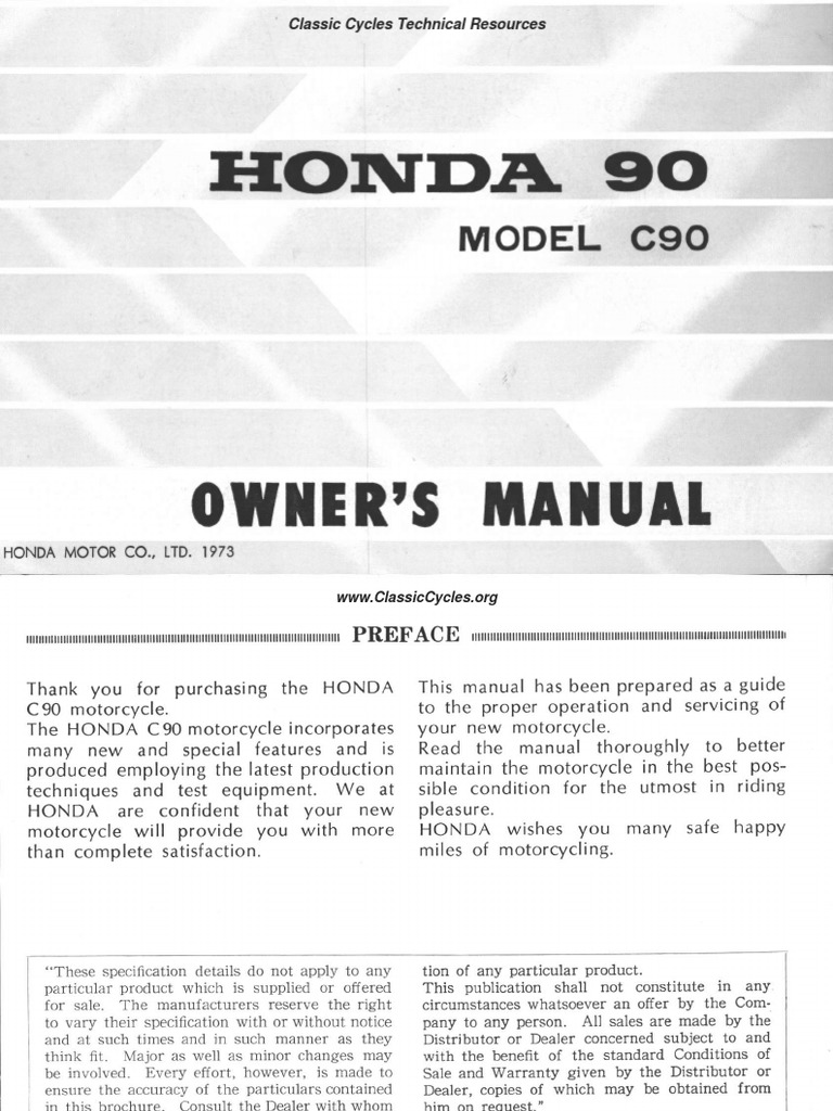 Honda C90 C 90 Owners Maintenance Instruction Manual 1974 | PDF