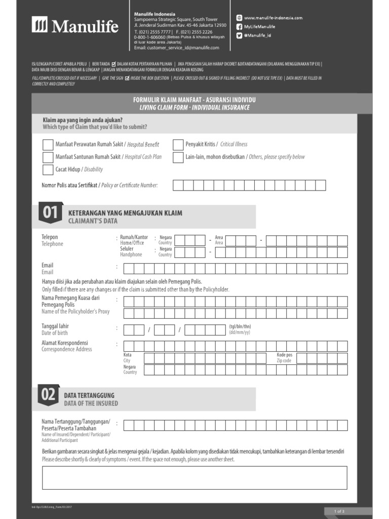 Manulife FORM KLAIM VERSI BARU (2018) PDF
