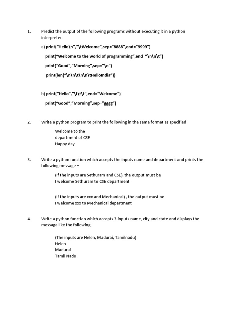 Python Problem Sheet 1 | PDF | Computer Programming | Mathematical Concepts