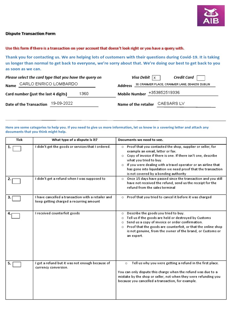 Dispute Transaction Form | PDF | Receipt | Trade