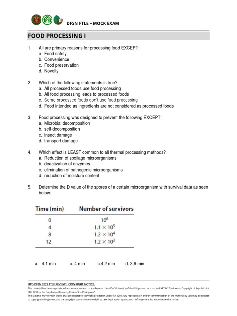 Food-Processing-FTLE Mock Exam | PDF | Food Processing | Microorganism